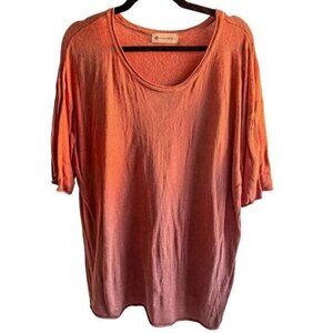 The Impeccable Pig Women's Burnt Orange Rust Linen Blend T-Shirt Round Neck L